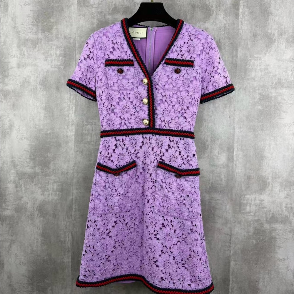 🚩steal authentic Gucci Lavender Lace Mini Dress